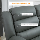 easycomfort easycomfort divano 2 posti reclinabile e imbottito con schienale diviso e poggiapiedi 168x98x102 cm grigio