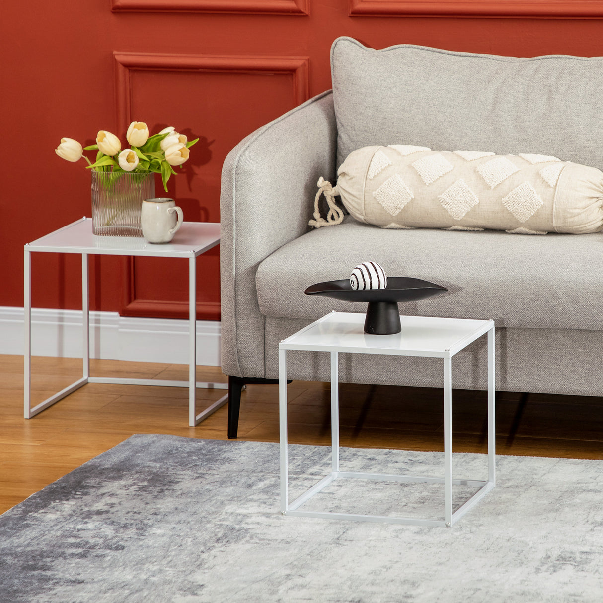 easycomfort easycomfort set 2 tavolini da caffe impilabili quadrati in acciaio bianco