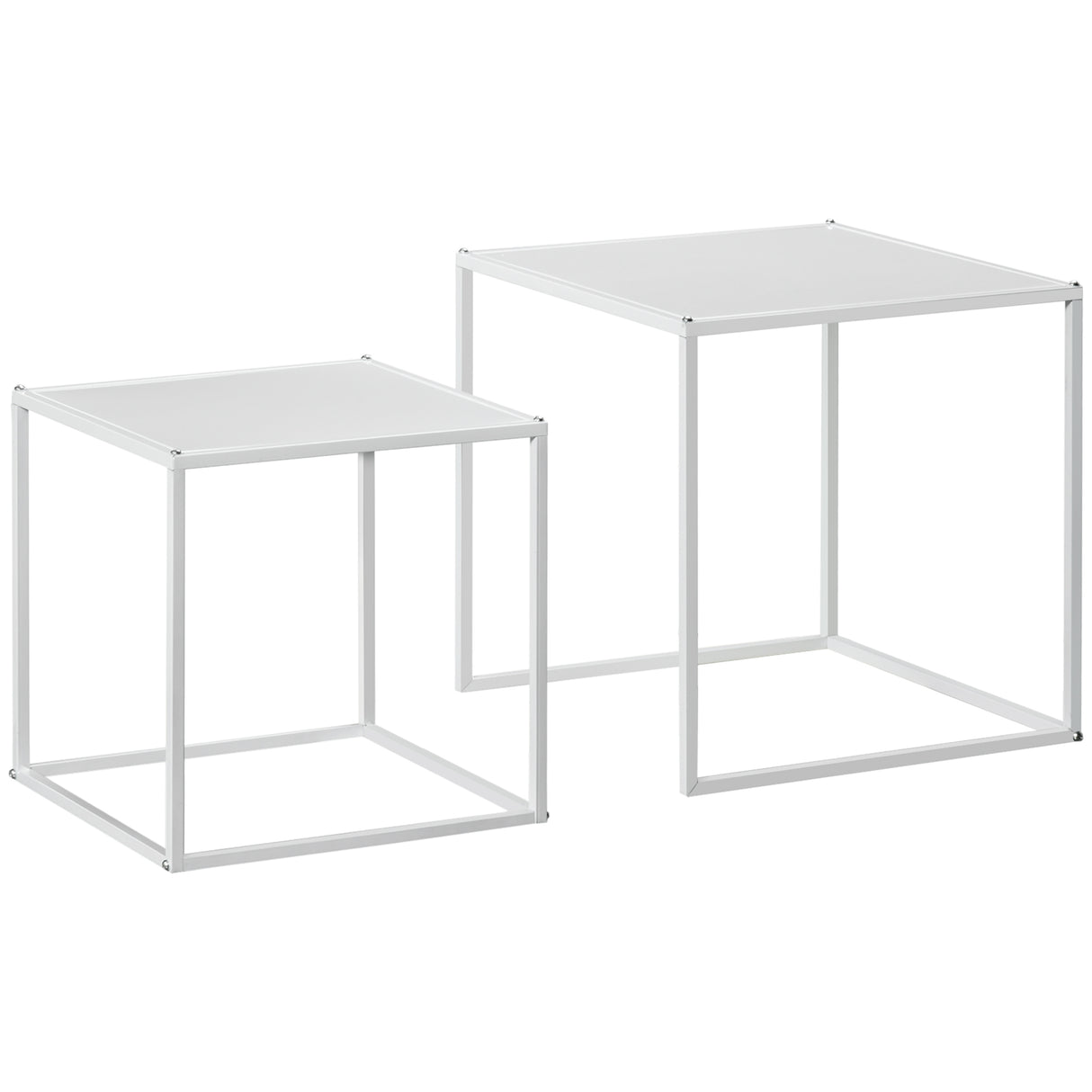 easycomfort easycomfort set 2 tavolini da caffe impilabili quadrati in acciaio bianco