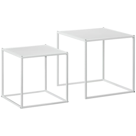easycomfort easycomfort set 2 tavolini da caffe impilabili quadrati in acciaio bianco