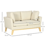easycomfort easycomfort divano da 2 posti in legno di eucalipto e tessuto effetto lino con 2 cuscini 137x78x78 cm beige