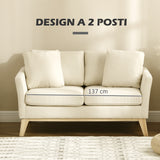 easycomfort easycomfort divano da 2 posti in legno di eucalipto e tessuto effetto lino con 2 cuscini 137x78x78 cm beige