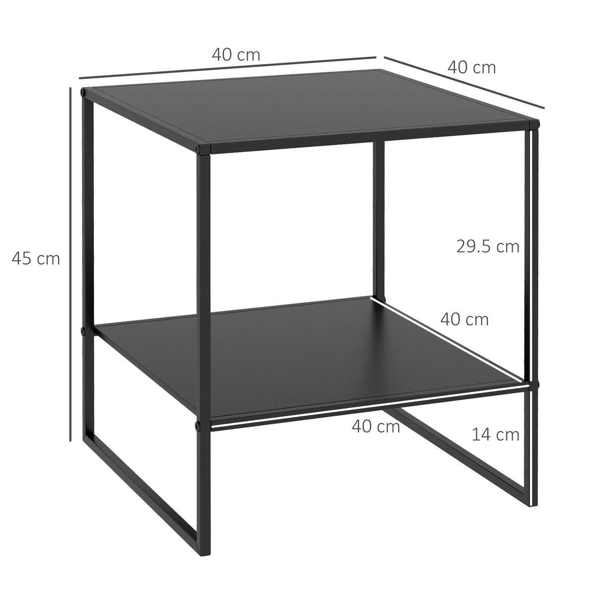 easycomfort easycomfort tavolino da caffe in stile industriale in acciaio a 2 ripiani 40x40x45cm nero