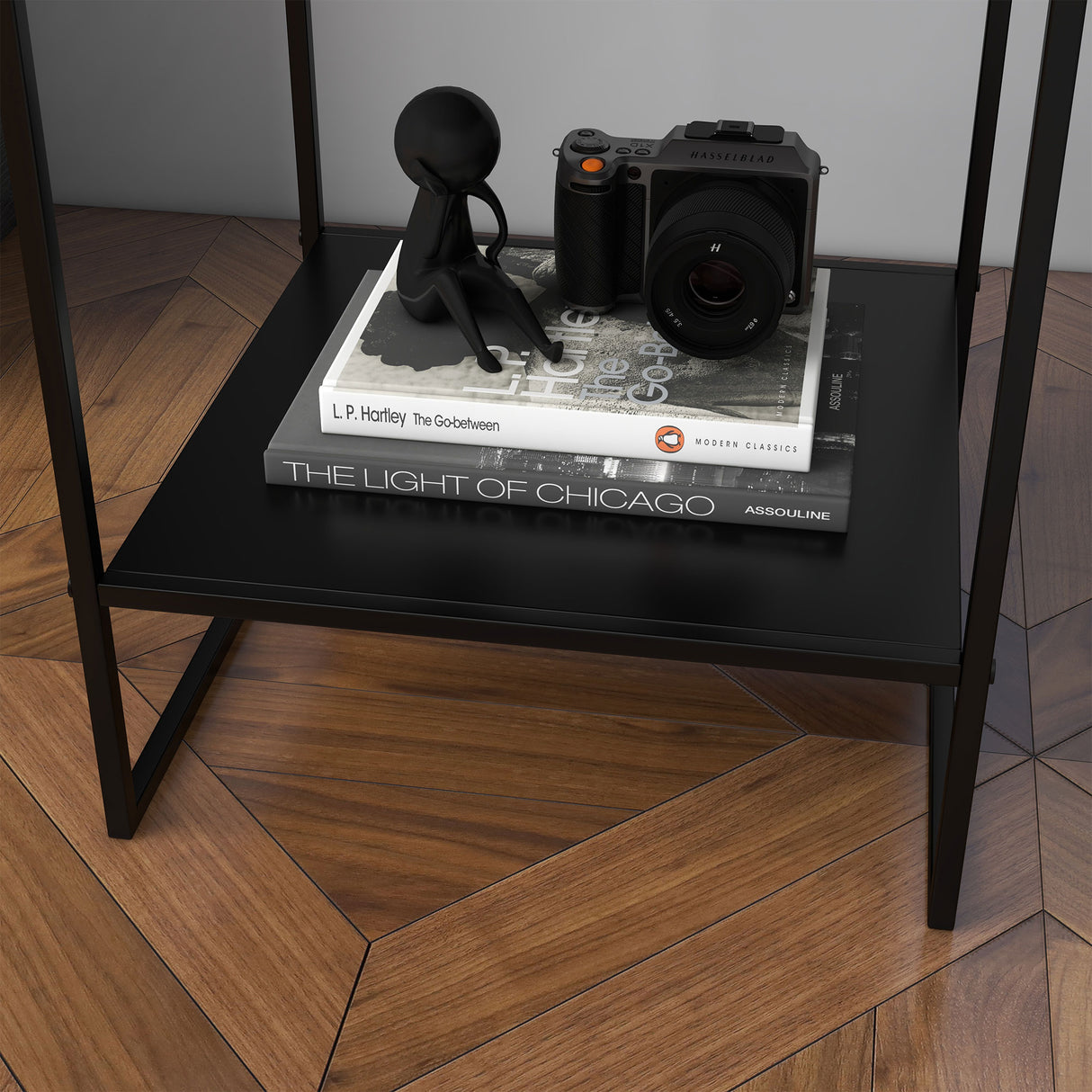 easycomfort easycomfort tavolino da caffe in stile industriale in acciaio a 2 ripiani 40x40x45cm nero