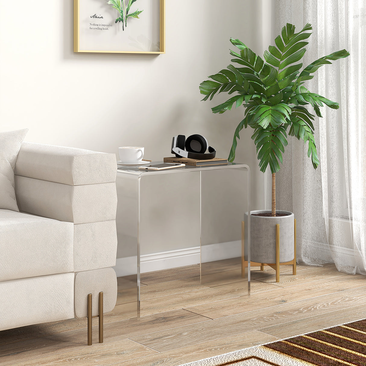 easycomfort easycomfort tavolino da salotto in acrilico a u con bordi lisci e angoli arrotondati 53 5x30 5x53 5 cm trasparente