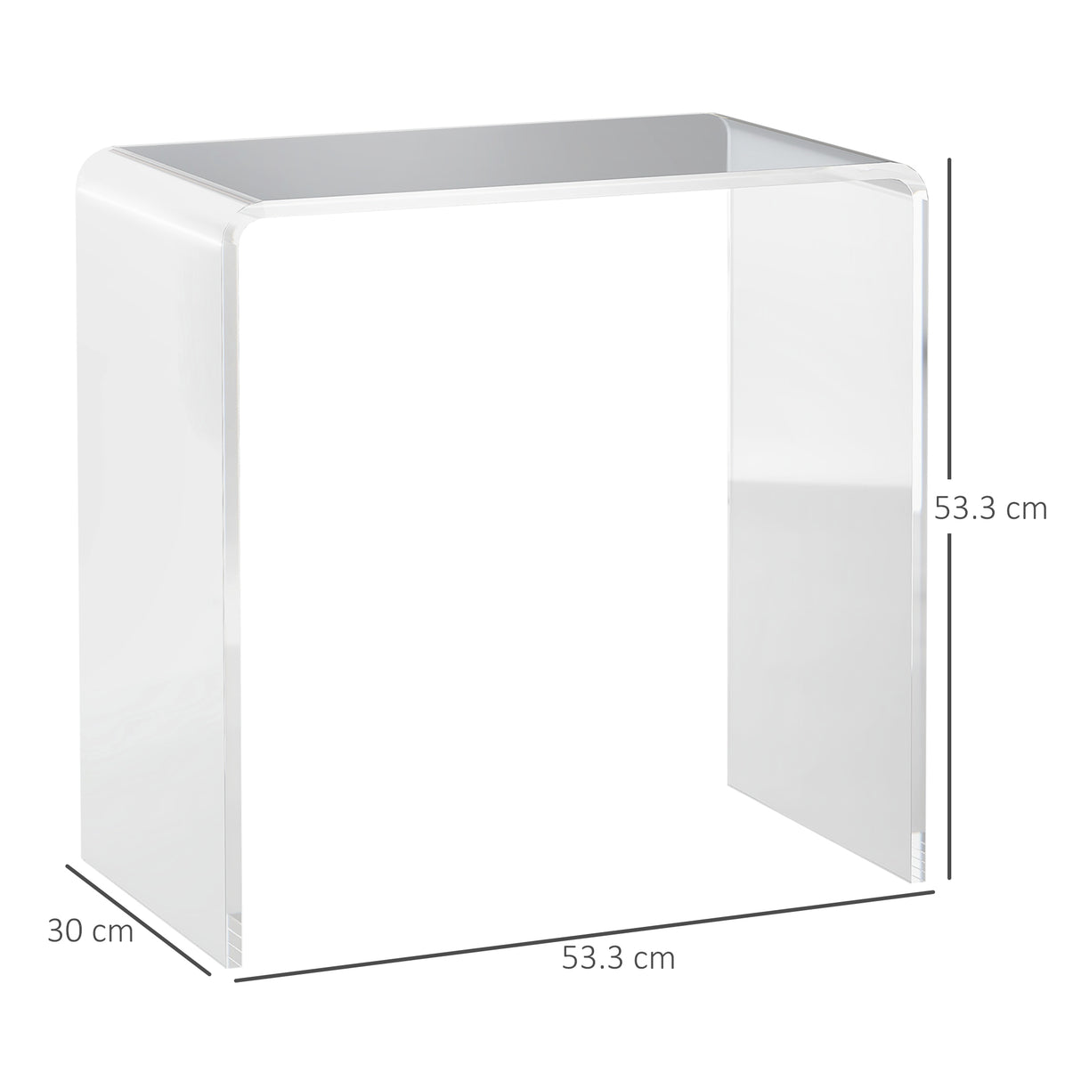 easycomfort easycomfort tavolino da salotto in acrilico a u con bordi lisci e angoli arrotondati 53 5x30 5x53 5 cm trasparente