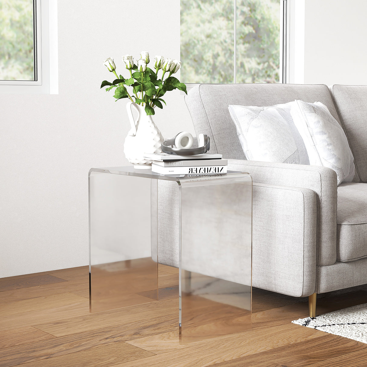 easycomfort easycomfort tavolino da salotto in acrilico a u con bordi lisci e angoli arrotondati 53 5x30 5x53 5 cm trasparente
