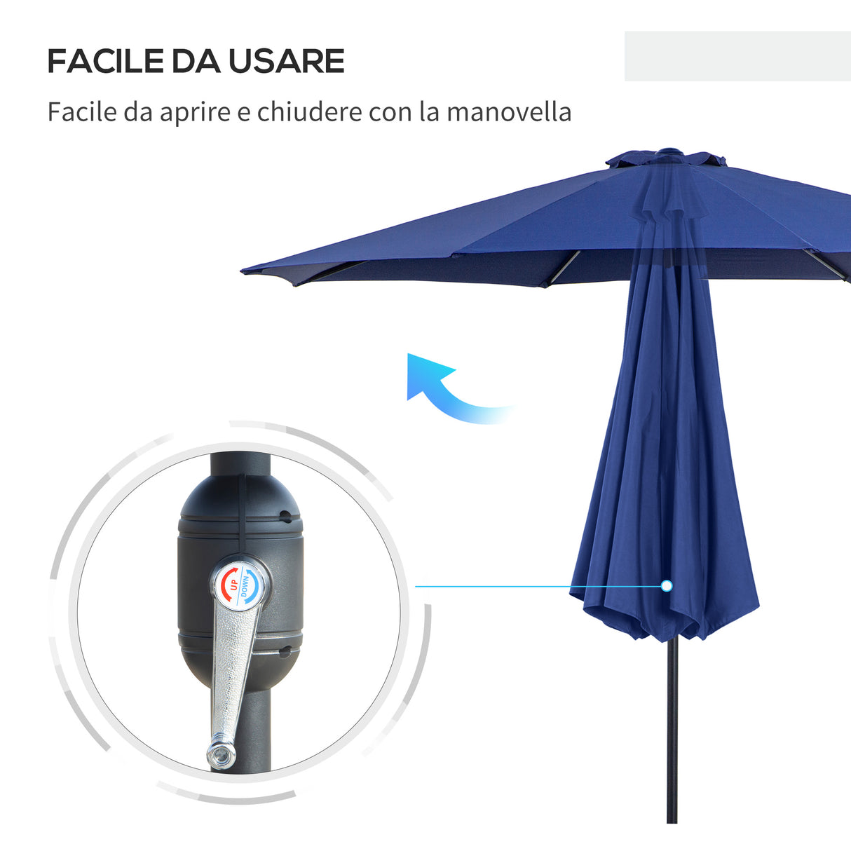 easycomfort easycomfort ombrellone da giardino 3x2 5 inclinabile con manovella e palo smontabile in metallo e poliestere blu