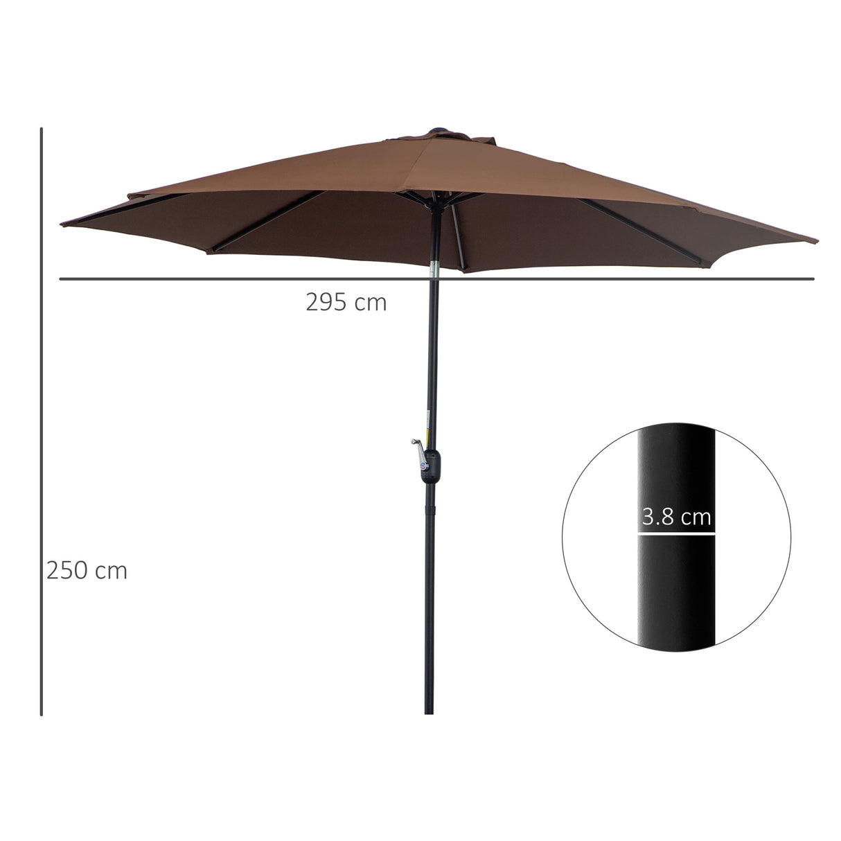 easycomfort easycomfort ombrellone da giardino con manovella e testa inclinabile 300x245cm caffe