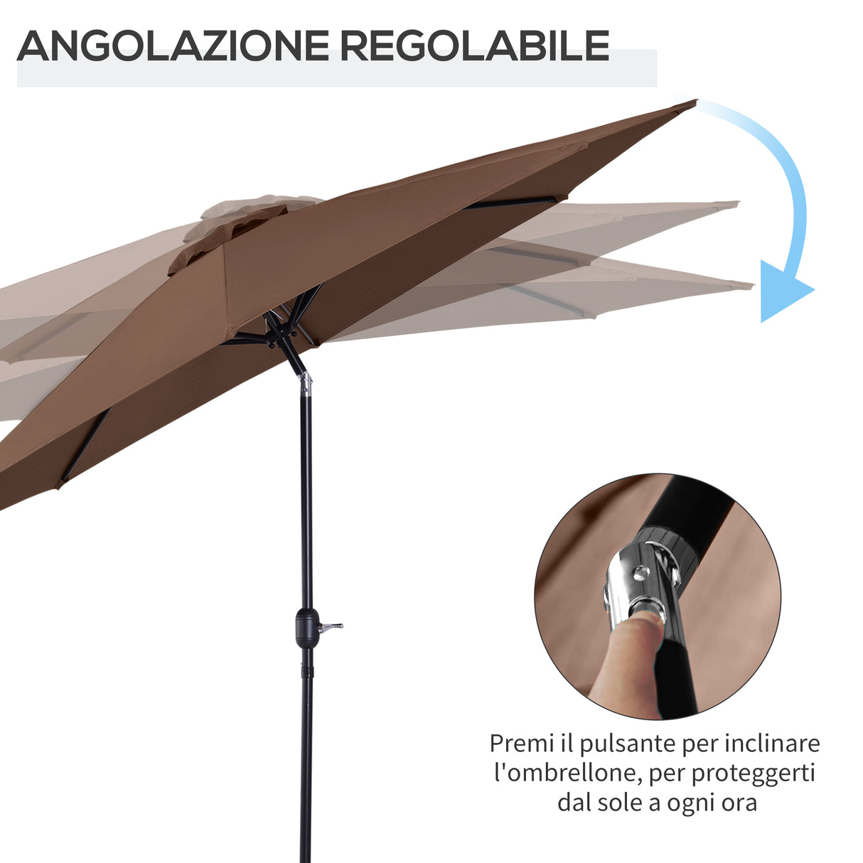 easycomfort easycomfort ombrellone da giardino con manovella e testa inclinabile 300x245cm caffe