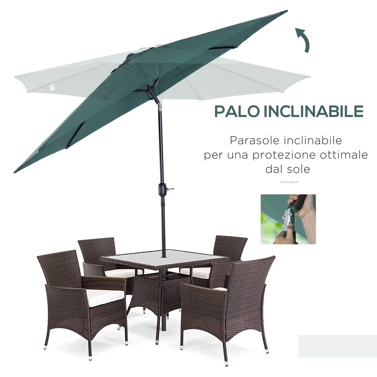 easycomfort easycomfort ombrellone da giardino con manovella e testa inclinabile 300x245cm verde
