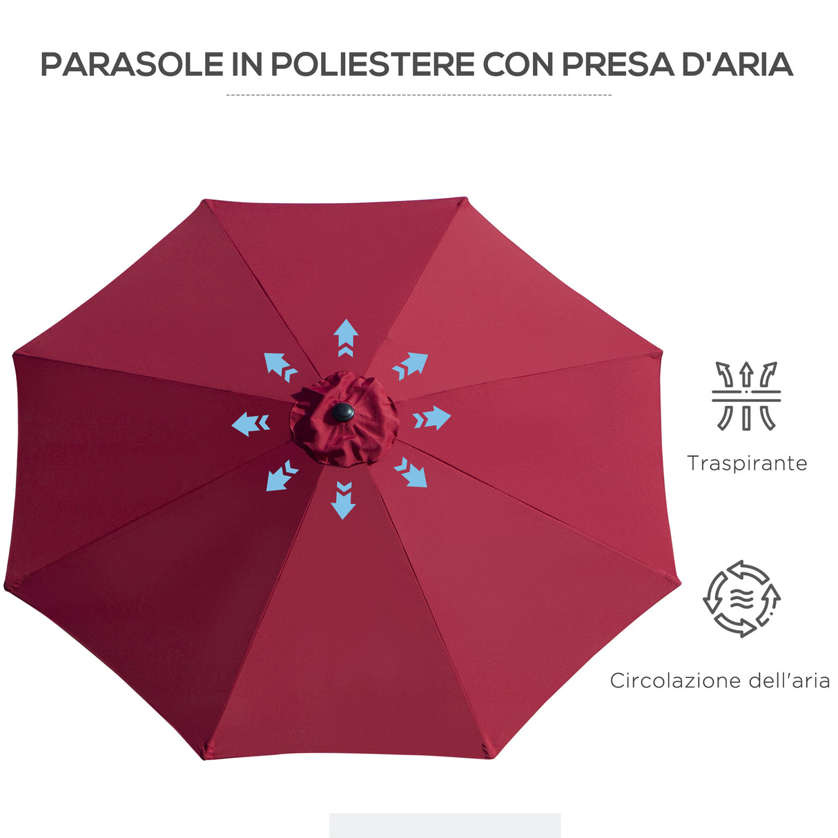 easycomfort easycomfort ombrellone da giardino con manovella e testa inclinabile 300x245cm rosso scuro