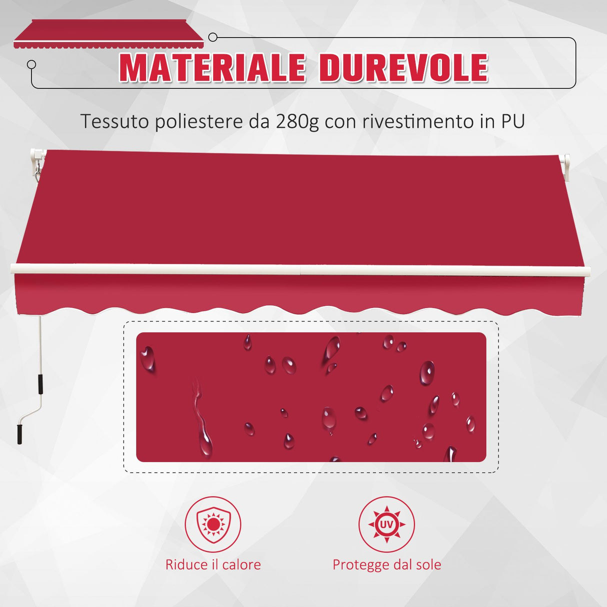 easycomfort easycomfort tenda da sole per esterno avvolgibile a parete impermeabile in poliestere rosso bordeaux 3x2.5m