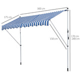 easycomfort easycomfort tenda da sole a bracci 3x1 5m con manovella e struttura telescopica bianco e blu