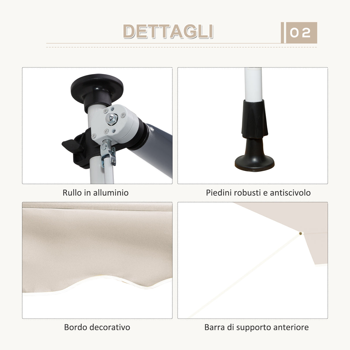 easycomfort easycomfort tenda da sole a bracci telescopica con manovella metallo e poliestere
