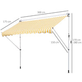 easycomfort easycomfort tenda da sole a muro con pali di supporto bianco e giallo 300x150cm