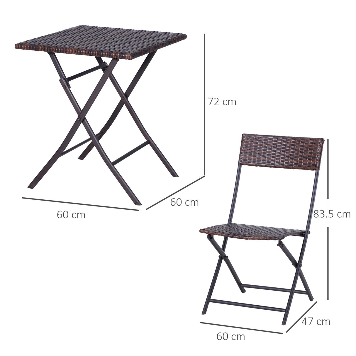 easycomfort easycomfort mobili da giardino in rattan set 1 tavolino e 2 sedie da giardino pieghevoli 3pz marrone