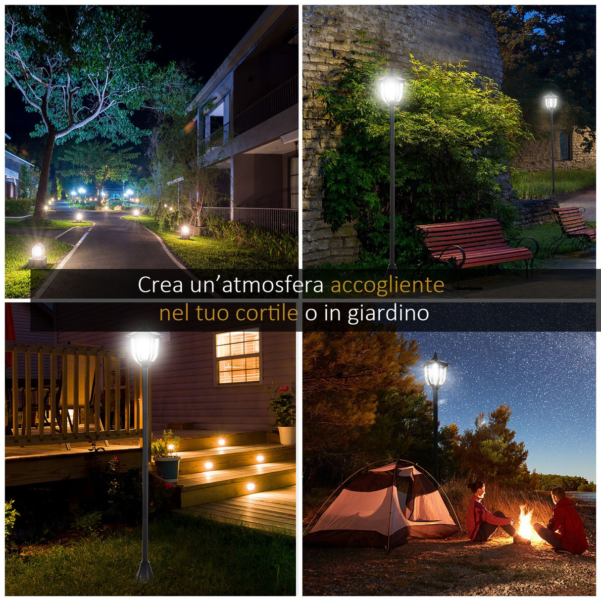 easycomfort easycomfort lampione da giardino led a pannelli solari nero 160cm
