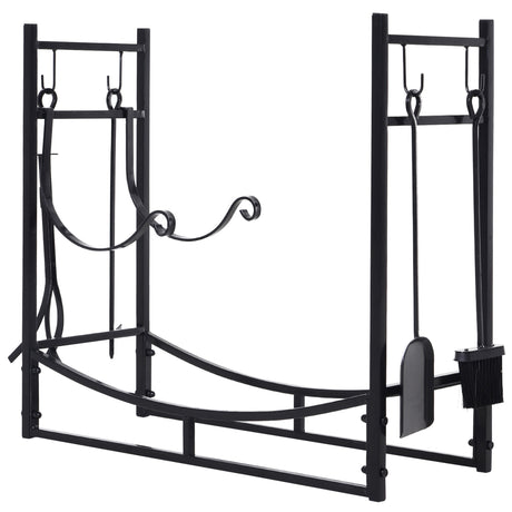 easycomfort portalegna da interno ed esterno in metallo con paletta scopa attizzatoio e pinza nero 84x33x76cm