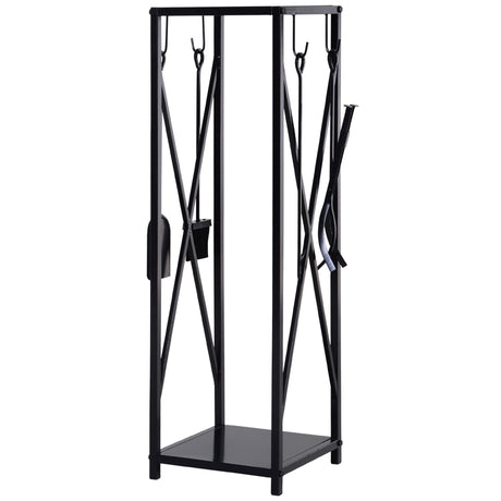 easycomfort portalegna da interno ed esterno salvaspazio in metallo con paletta scopino attizzatoio e pinza 34x34x111cm nero