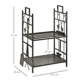 easycomfort portalegna in ferro battuto con attrezzi per camino e manici base porta legna rialzata e decori 51.5x33x77cm nero