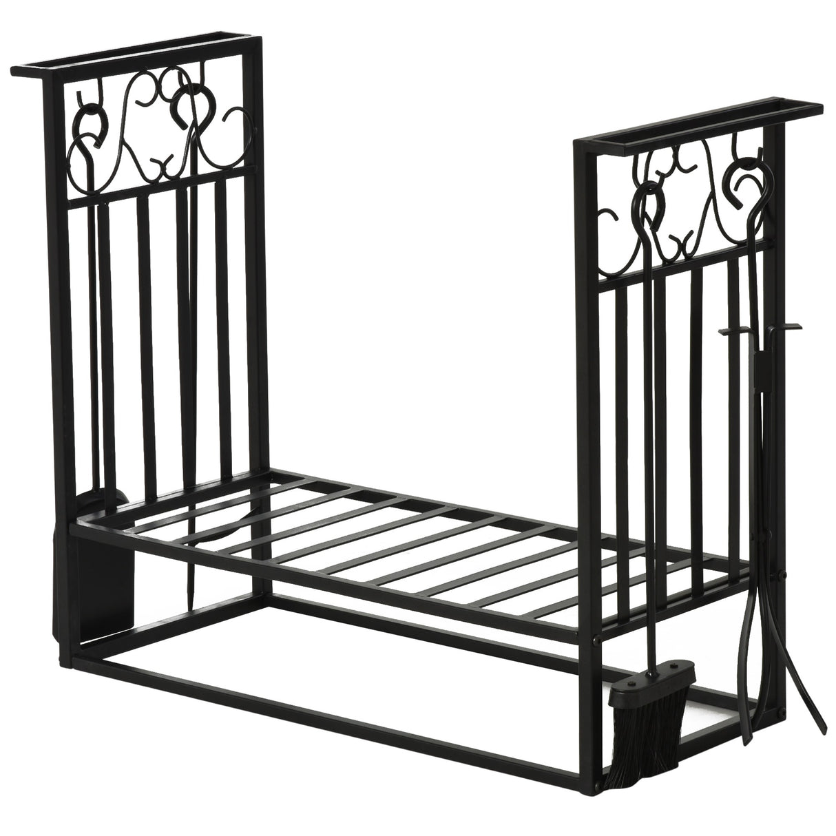 easycomfort easycomfort portalegna in acciaio nero per interni ed esterni con 4 attrezzi inclusi