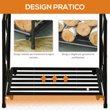 easycomfort portalegna per camino da interno ed esterno in metallo con base rialzata per 50kg di legna 39.5x31.5x39.5cm nero