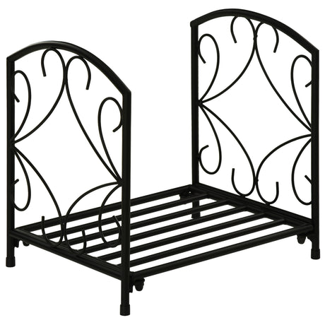 easycomfort portalegna per camino da interno ed esterno in metallo con base rialzata per 50kg di legna 39.5x31.5x39.5cm nero