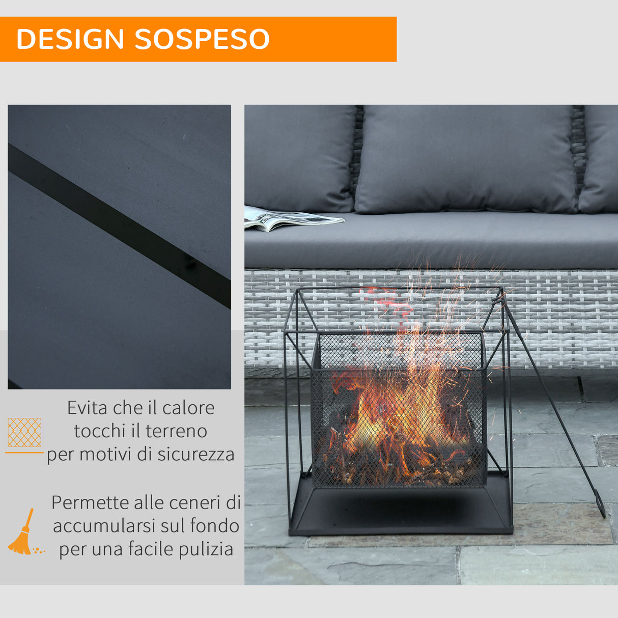easycomfort braciere da giardino a legna portatile con attizzatoio 45x45x43cm nero