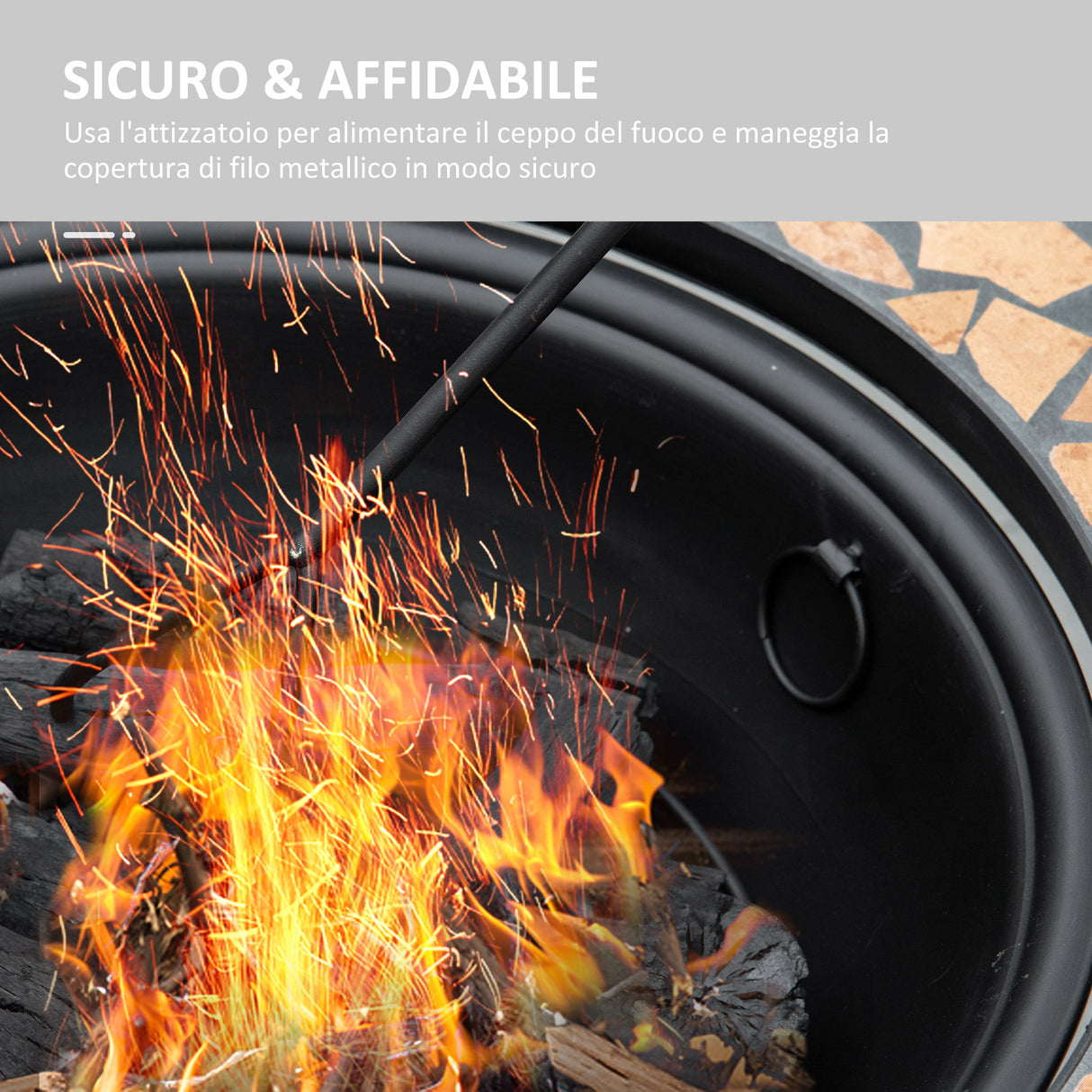 easycomfort braciere da giardino con coperchio parascintille attizzatoio e piano d appoggio in ceramica 68x68x45cm nero