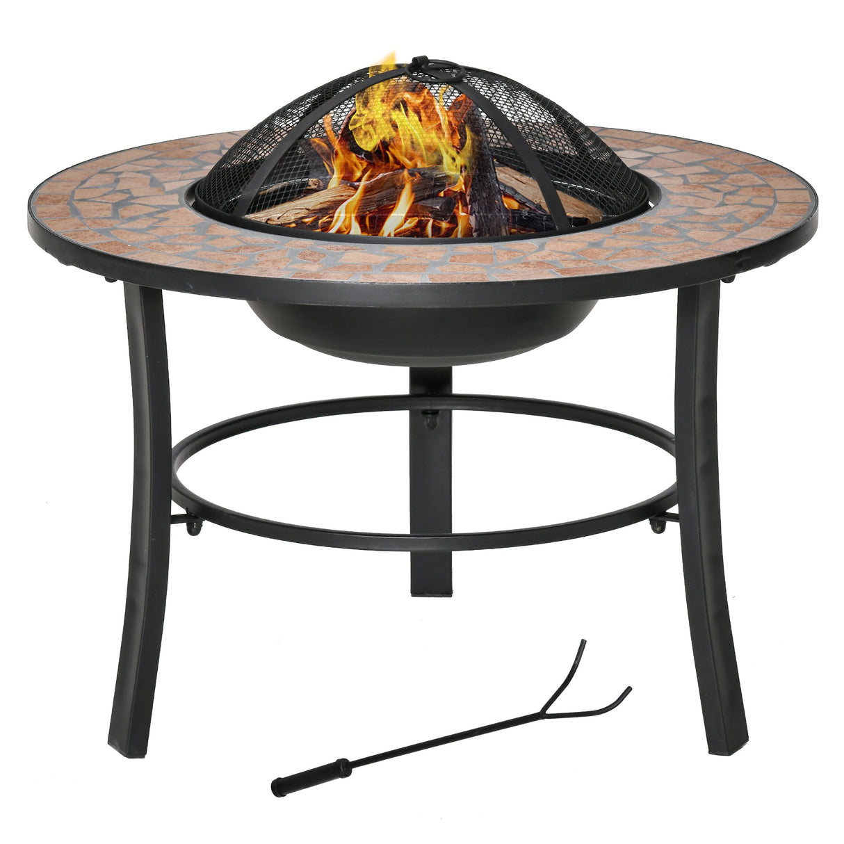 easycomfort braciere da giardino con coperchio parascintille attizzatoio e piano d appoggio in ceramica 68x68x45cm nero