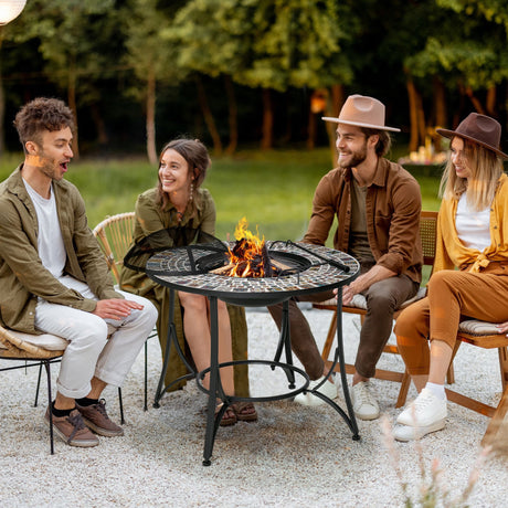 easycomfort braciere da esterno 3 in 1 con tavolino griglia per barbecue e attizzatoio metallo e ceramica 75x75x60cm