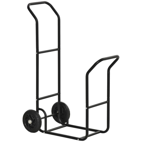 easycomfort carrello portalegna in acciaio con 2 ruote per interno ed esterno 77x42x105cm nero