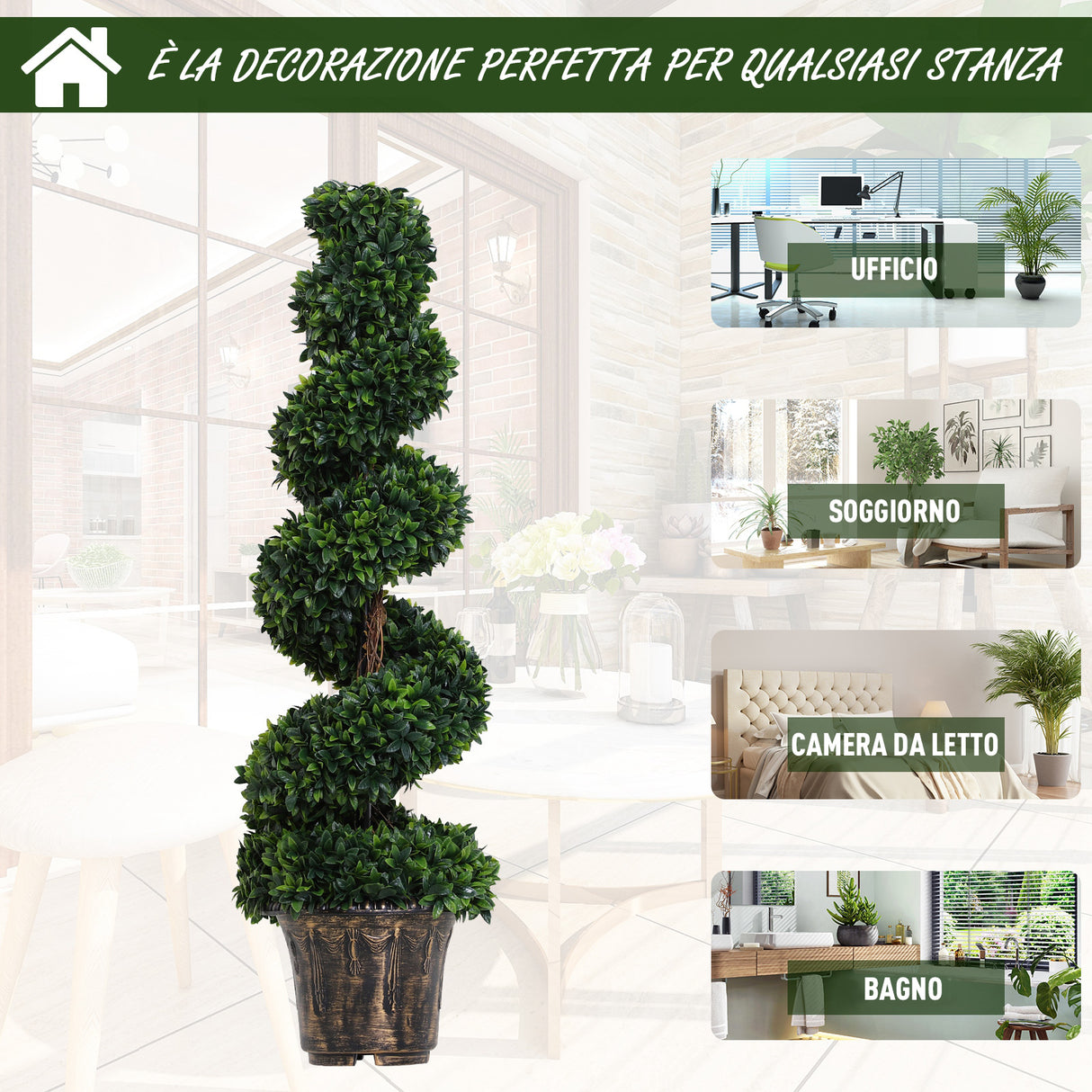 easycomfort easycomfort pianta artificiale bosso a spirale da esterno e interno con vaso 32 x 112cm