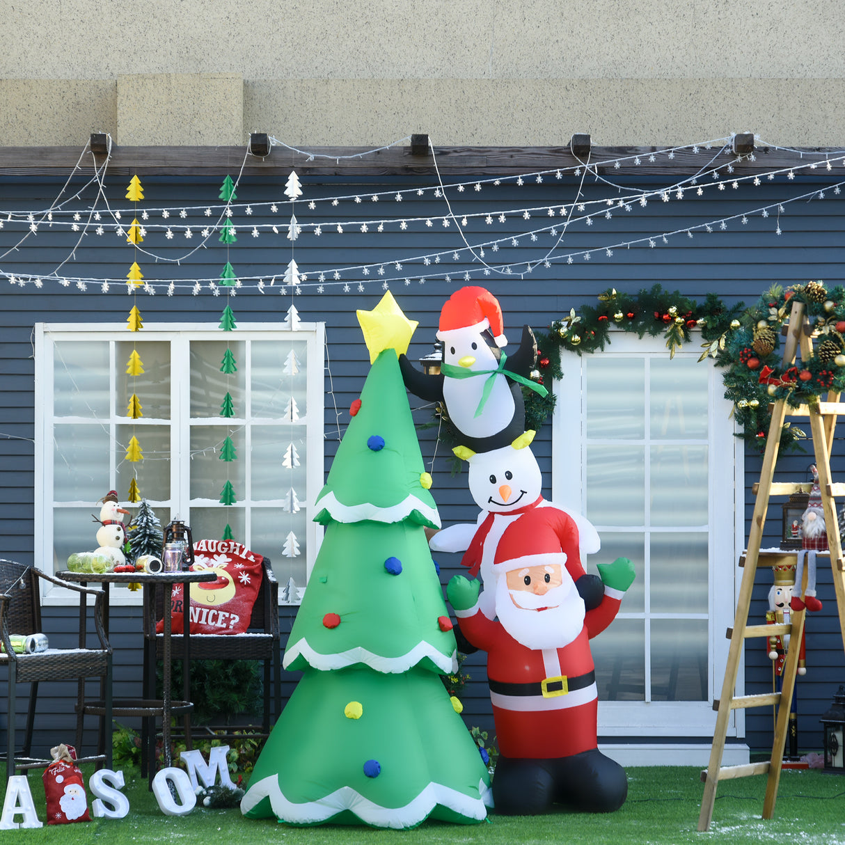 easycomfort easycomfort albero di natale gonfiabile gigante 243cm con luci a led e babbo natale decorazione natalizia da esterno impermeabile