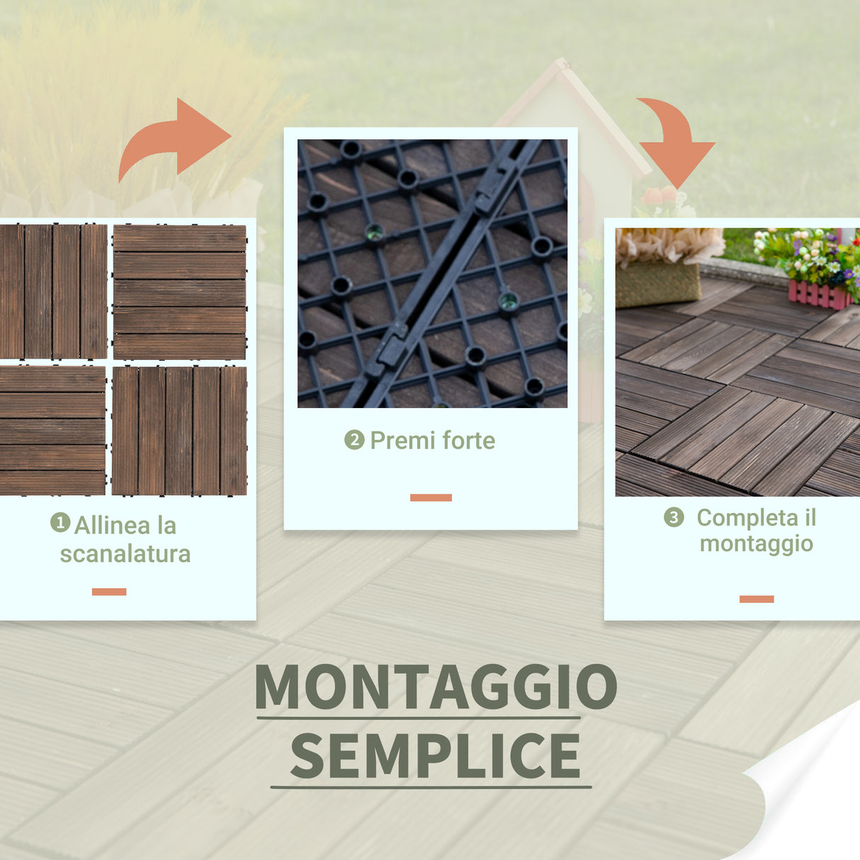 easycomfort piastrelle per esterni pavimento in legno set 27 pezzi montaggio a incastro 30x30x2.5cm
