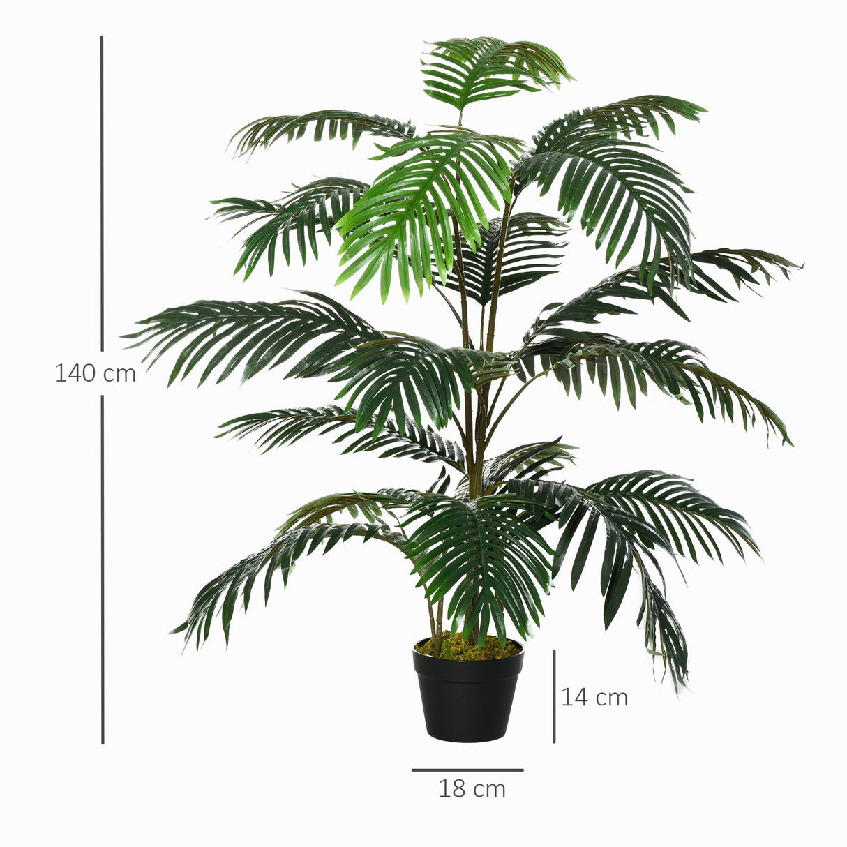 easycomfort easycomfort palma in plastica decorativa con 20 foglie e vaso altezza 140cm