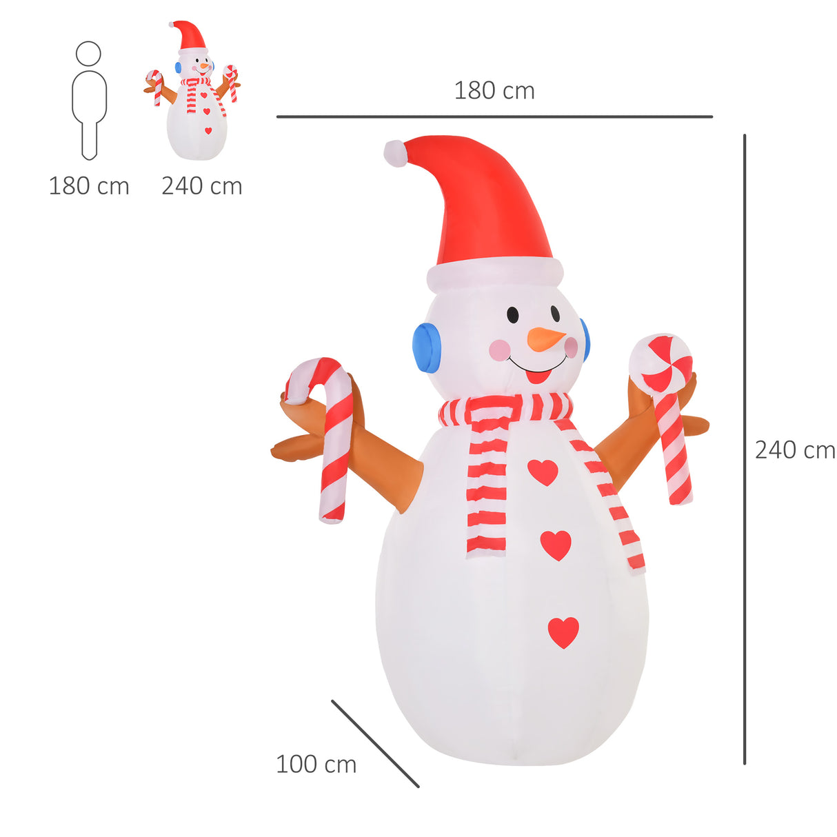 easycomfort easycomfort pupazzo di neve gonfiabile da esterno impermeabile con luci a led 240cm bianco