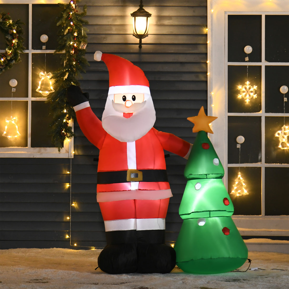 easycomfort easycomfort babbo natale gonfiabile con albero 150cm con luci led rosso