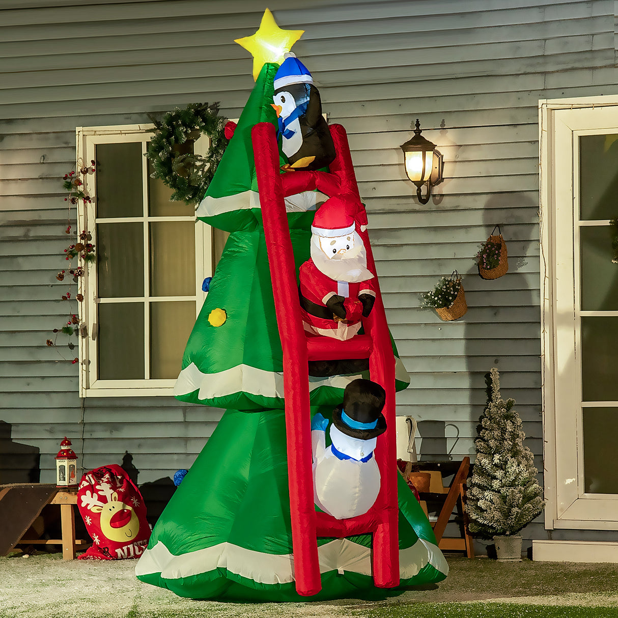 easycomfort easycomfort albero di natale gonfiabile con babbo natale e luci led gonfiatore incluso 162x125x247cm