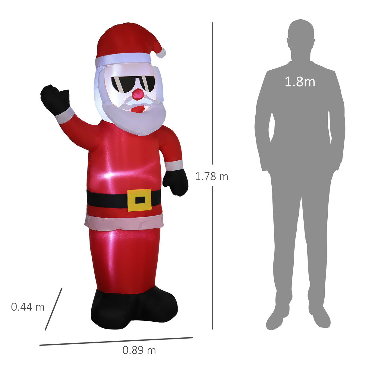 easycomfort easycomfort babbo natale gonfiabile con occhiali da sole luci led e gonfiatore incluso 89x44x178cm