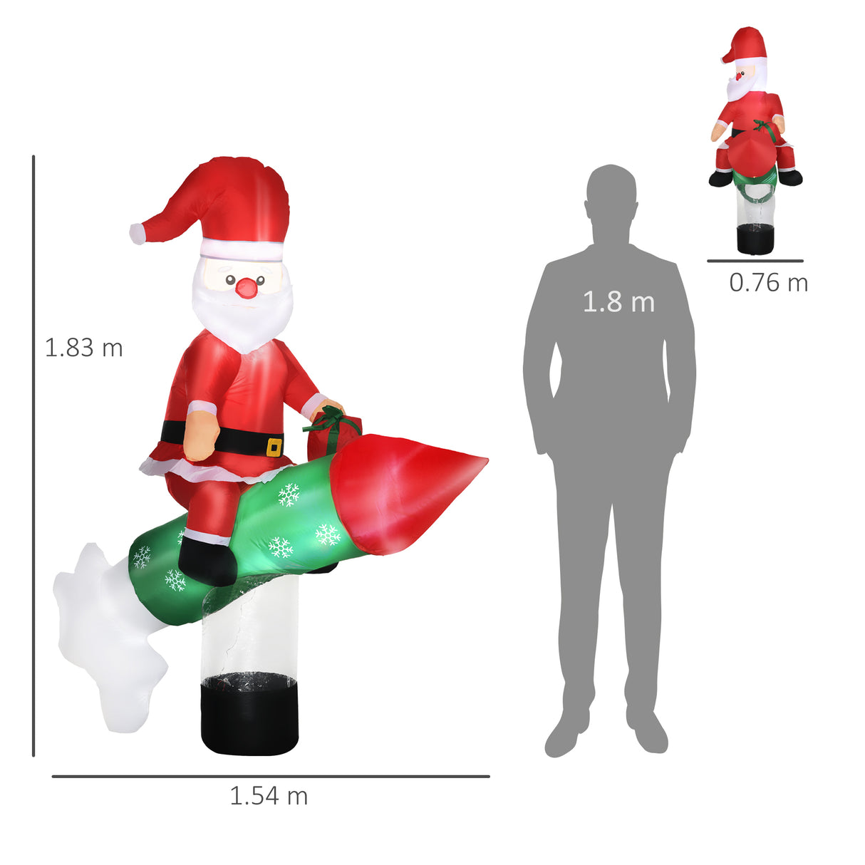easycomfort easycomfort babbo natale gonfiabile con missile luci led e gonfiatore incluso 154x76x183cm