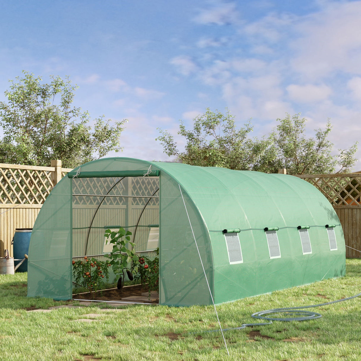 easycomfort easycomfort serra per piante a tunnel da esterno in acciaio e pe con 8 finestre 5 95 x 3 x 2m verde ean 8054144132549