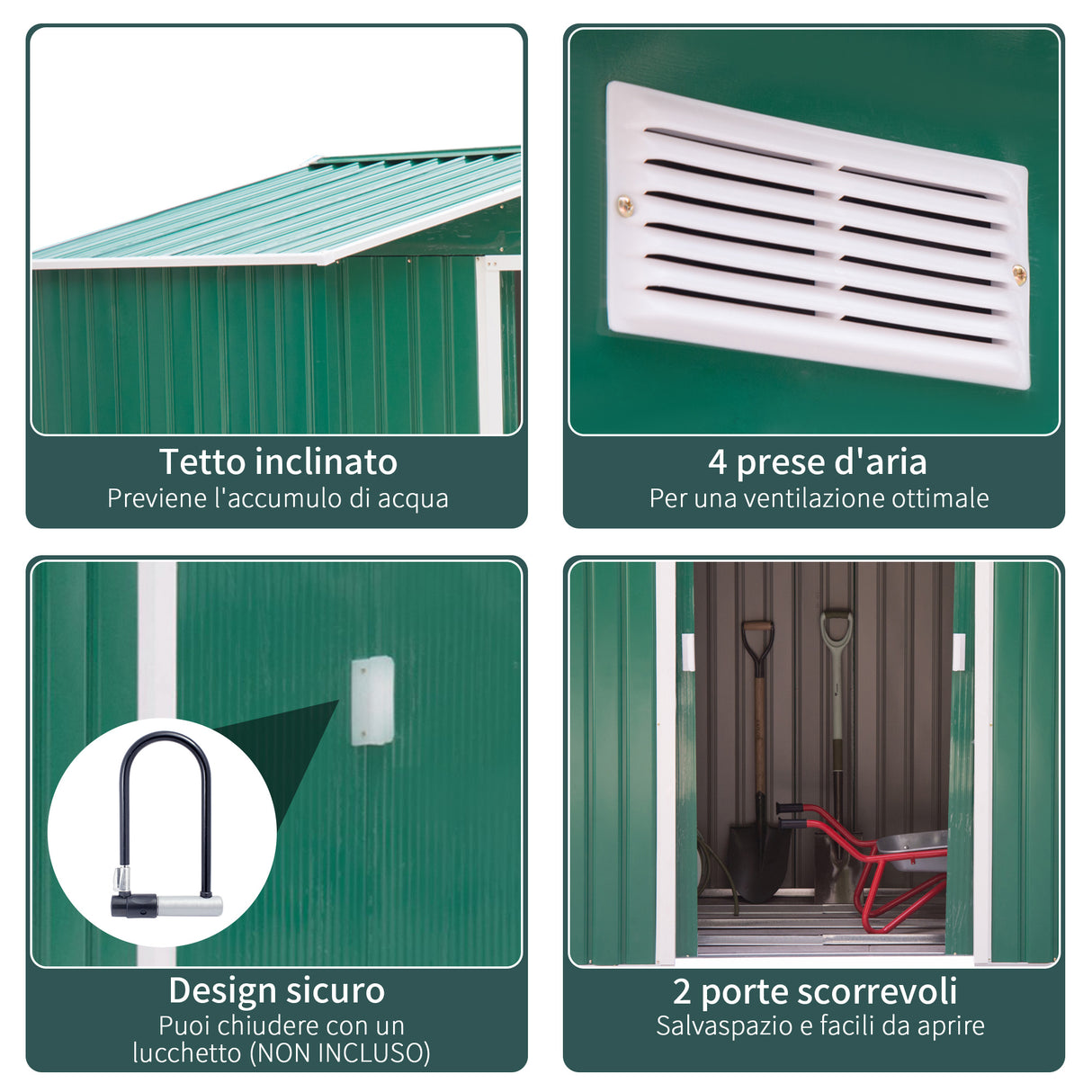 easycomfort easycomfort casetta da giardino porta utensili in lamiera con porte scorrevoli 213x130x185cm verde
