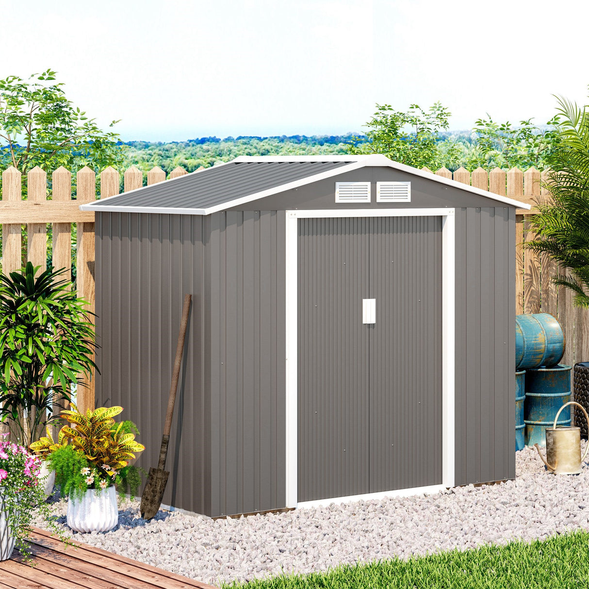 easycomfort cabina casetta da giardino porta utensili in lamiera di ferro grigio 213x127x185cm