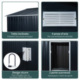 easycomfort casetta da giardino a 2 porte scorrevoli e 4 prese d aria in acciaio e pp 277x195x192cm grigia