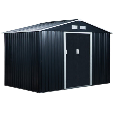 easycomfort casetta da giardino a 2 porte scorrevoli e 4 prese d aria in acciaio e pp 277x195x192cm grigia