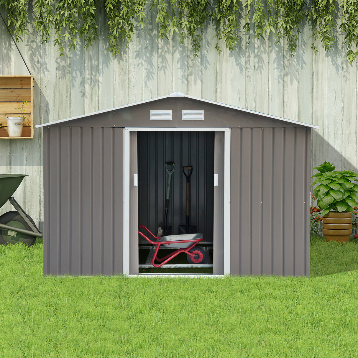 easycomfort casetta porta attrezzi capanno da giardino in acciaio zincato grigio 277 x 191 x 192 cm