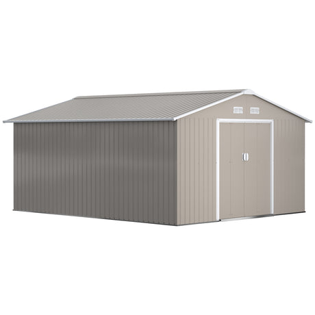 easycomfort easycomfort casetta da giardino con porte scorrevoli e tetto inclinato in acciaio e pp 340x386x200 cm grigio