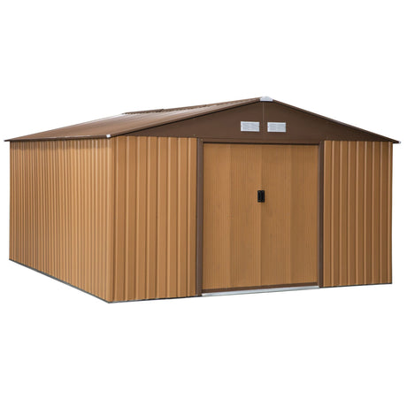 easycomfort casetta da giardino con 2 porte scorrevoli e 4 prese d aria in acciaio e pp 340x386x200cm giallo